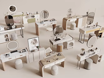 Modern Dresser Makeup Table Makeup Mirror Makeup Table Stool Cream Style Dresser 3d model