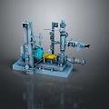 Industrial Mechanical Equipment Model Featuring Pump Piping Motor And Metal Structure