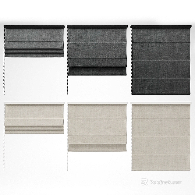 Roman Blinds in Various Dark and Light Fabric Textures for Home Window Decor 3d model 
