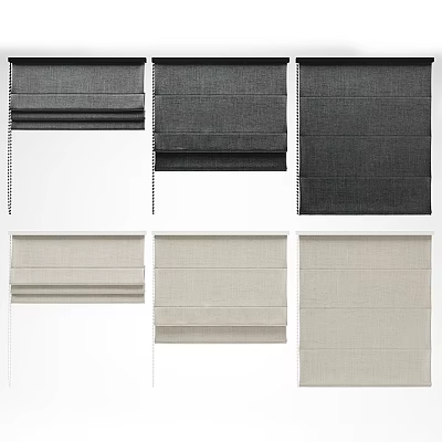 Roman Blinds in Various Dark and Light Fabric Textures for Home Window Decor 3d model
