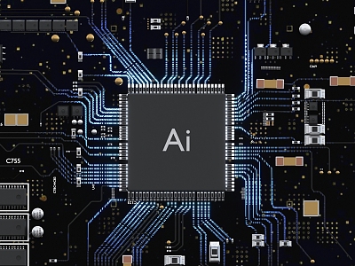 Circuit board smart AI chip science fiction technology big data 5G. 3d model