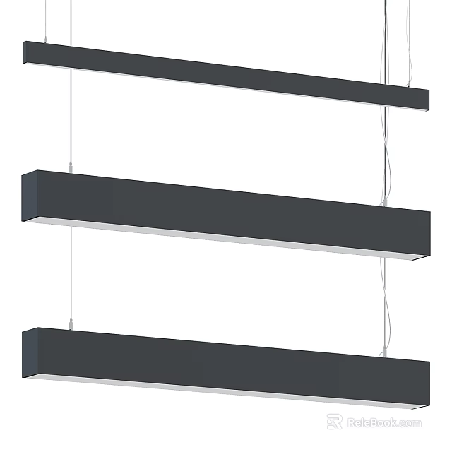Sleek Black Linear Pendant Light Modern Minimalist Design With Three Suspended Bars 3d model 