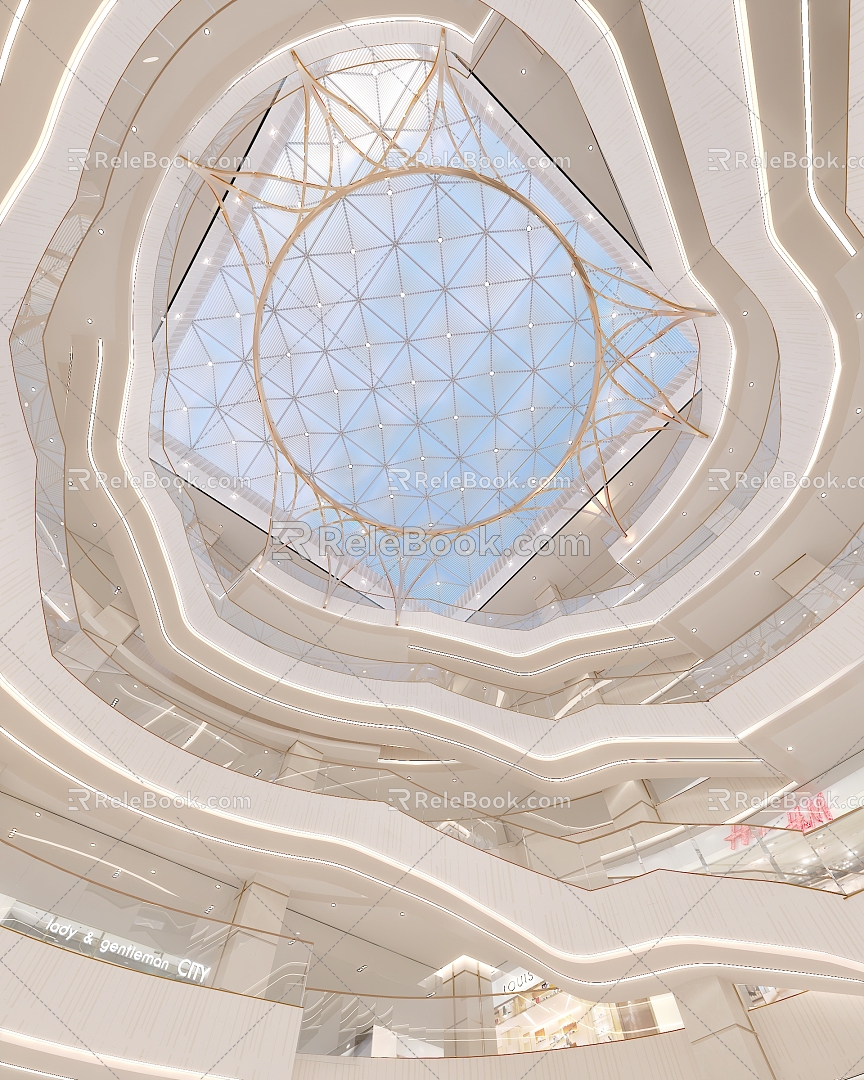 Mall Atrium Mall Revolving Stairs 3d model