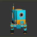 Turquoise And Orange Robot With Camera Lens Antenna And Mechanical Legs