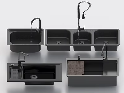 Modern Kitchen Sinks In Various Styles With Faucets And Functional Design Features 3d model
