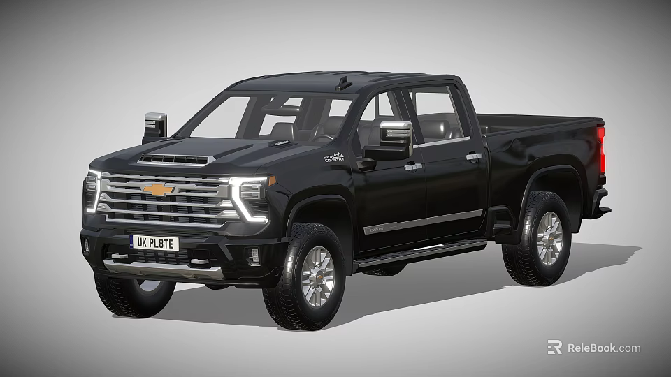 Black Chevrolet Pickup Truck With Double Cab Modern Design And Silver Wheels 3d model 