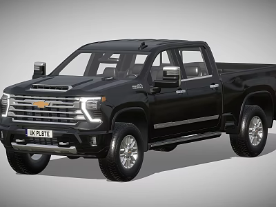 Black Chevrolet Pickup Truck With Double Cab Modern Design And Silver Wheels 3d model