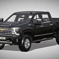 Black Chevrolet Pickup Truck With Double Cab Modern Design And Silver Wheels