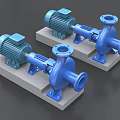 Industrial Blue Motor Pumps Installed on Concrete Base with Pump Body and Connection Parts