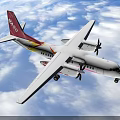 MASwings Passenger Plane Flying With Propellers Red Tail Design In Blue Sky Clouds