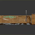 Worn Graffiti Wooden Structure With Multiple Compartments Green Black Text Patterns Brown Edge Wear 3d model