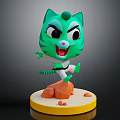 Angry Green Cartoon Cat Character With Kicking Pose On Yellow Base And Orange Rocks