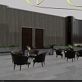 Modern Sales Office Interior Design With Comfortable Lounge Chairs Green Plants And Warm Lighting