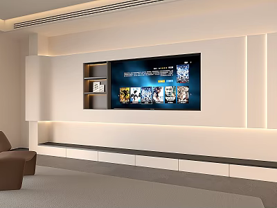 Modern Living Room Interior With TV Wall Built in Shelves And Ambient Lighting 3d model