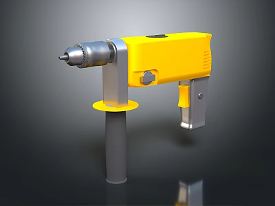 Yellow Handheld Electric Drill With Silver Metal Stand And Comfortable Handle Design 3d model