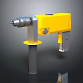 Yellow Handheld Electric Drill With Silver Metal Stand And Comfortable Handle Design 3d model