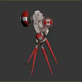 Red Robot Character With White Stripe Large Camera Eye And Long Legs 3d model
