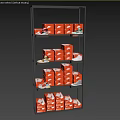 Red Shoe Boxes and Sneakers on Multi tier Metal Display Rack 3d model