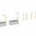 Elegant Modern Bathtub With Glass Shower Enclosure And Golden Fixtures Design