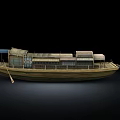 Traditional Wooden Boat With Classic Roofs Railings Windows And Oar Structure