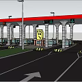 Modern Toll Station With Multiple Lanes Booths Red Canopy And ETC Signs