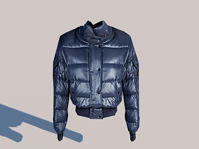 Stylish Blue Short Down Jacket Featuring Stand Collar Quilted Design And Elastic Cuffs Hem 3d model