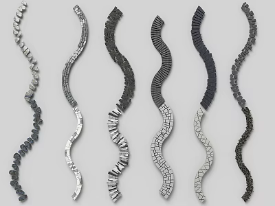 Curved Stepping Stones Design For Landscape With Various Stone Materials And Patterns 3d model