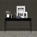 Elegant Modern Console Table With Floral Vase Photo Frames And Books 3d model