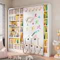 Stylish White Full Wall Bookcase For Children With Colorful Books And Lovely Toy Decorations