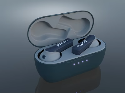 POLVO Dark Green Wireless Earbuds with Open Charging Case and LED Indicators 3d model