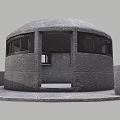 Rounded Stone Architectural Dome Structure With Windows And Circular Platform Base 3d model