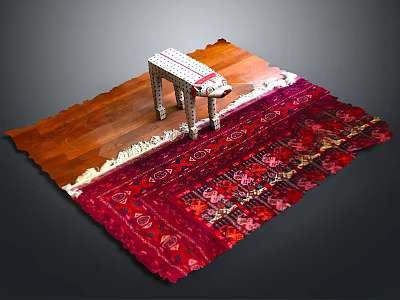 Striped Pattern Stool On Wooden Floor With Red Floral Decorative Rug Design 3d model