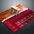 Striped Pattern Stool On Wooden Floor With Red Floral Decorative Rug Design