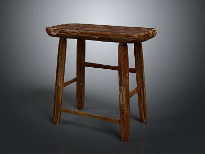 Rustic Wooden Stool With Natural Wood Texture And Four Legs Simple Design 3d model