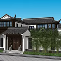 Chinese Traditional Detached Villa With Courtyard Wooden Structure And Overhanging Eaves