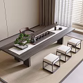Tea Table and Chair Combination Tea Table Stool Carpet Tea Set 3d model