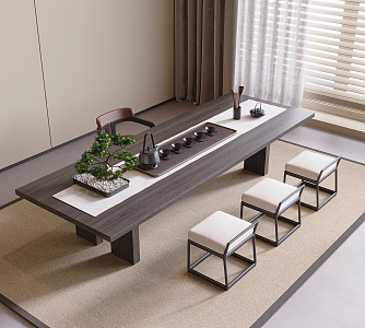 Tea Table and Chair Combination Tea Table Stool Carpet Tea Set 3d model