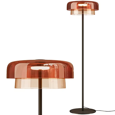 Modern Floor Lamp With Red Transparent Lampshade And Black Metal Stand For Home Decor 3d model
