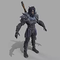 Male Warrior In Spiked Metallic Armor With Sword And Intricate Design Details