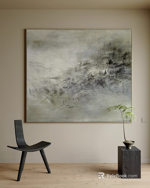 Large Abstract Oil Painting as Wall Art in Minimalist Space 3d model 