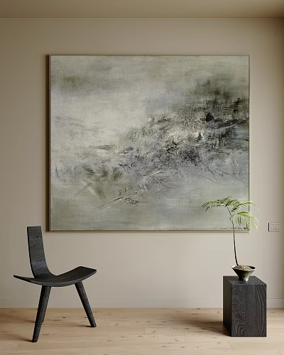 Large Abstract Oil Painting as Wall Art in Minimalist Space 3d model