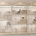 Wooden Multi Tiered Cat Cage Interior With Small Houses Platforms And Cats