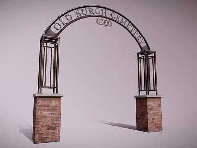 Old Burgh Cemetery Arched Entrance Gate With Red Brick Pillars And 1820 Inscription 3d model