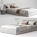 Modern Light Gray Single Bed With Soft Pillows Cozy Blanket And Side Table Plant Vase