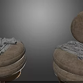 Two Elegant Round Single Sofa With Soft Upholstery And Gray Blanket On Metal Base