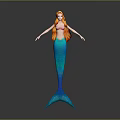 3D Red Haired Mermaid Game Movie Character With Blue Green Tail Design