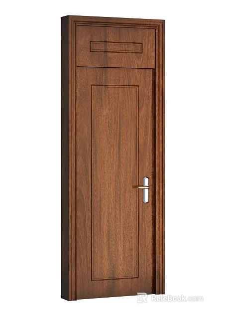 Modern Solid Wooden Hinged Door with Silver Metal Handle Design 3d model