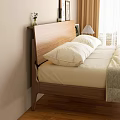 Wooden Double Bed With Soft Bedding Nightstands Decorative Paintings And Plush Rug