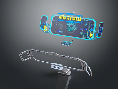Advanced ATM System Digital Interface With Bitcoin Euro Symbols And Metallic Frame 3d model