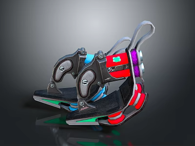 Advanced Mechanical Weapon With Red Purple Green Accents And Adjustable Straps Design 3d model
